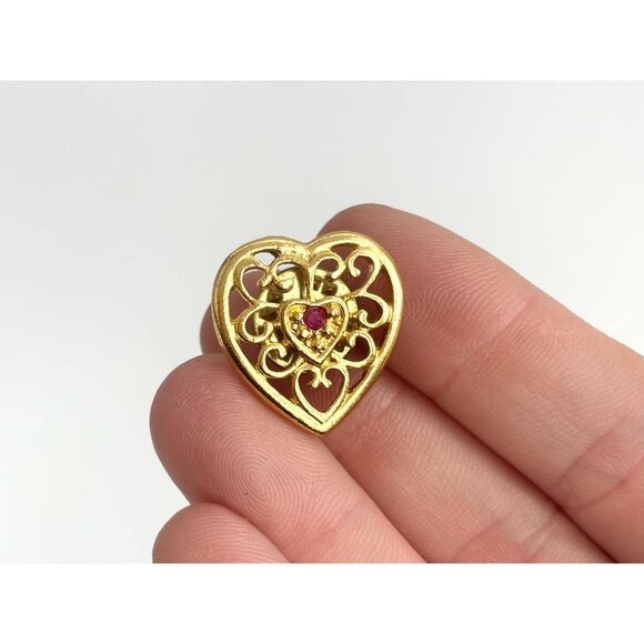 Heart Shaped Ornate Cutout Love Themed Vintage Costume Jewelry Brooch - Picture 5 of 8